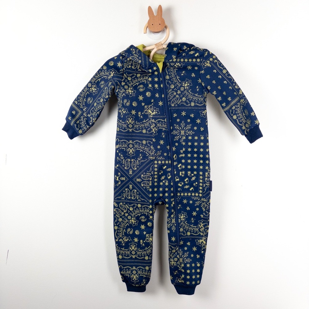 Savage X Fenty Hooded Sleeper Kids 12-18M Blue Yellow Holiday Bandana Print